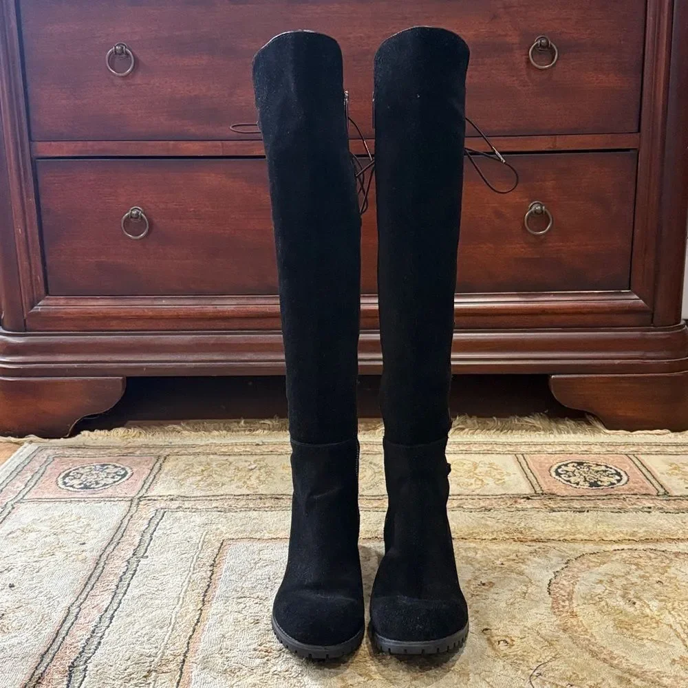 Michael Kors Skye Women’s Sz 6M Black Suede Rear Lace Zip Over-the-Knee Boots